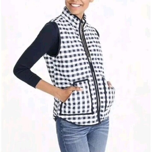 J.Crew Mercantile Women’s Excursion Down Vest In Gingham Zip Up White Size S N71 - Picture 1 of 7